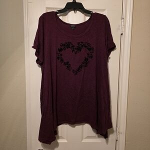 Women's Maroon Heart Graphic Top
